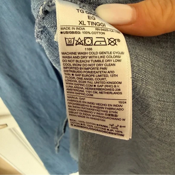 Gap Fit and Flare Midi Shirt Dress Pleat Waist Denim Roll Cuff Medium Wash XLT - Picture 7 of 12